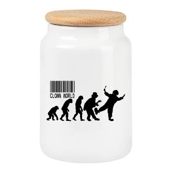 Clown World Evolution parody - Cookie Jar with Wooden Lid - white - Front