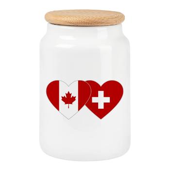 Canada Suisse Drapeau Coeur - Boîte à biscuits avec couvercle en bois - blanc - Devant