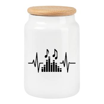 Music Heartbeat, Line Art Design für Musiker - Keksdose mit Holzdeckel - Weiß - Vorne