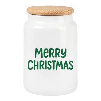 Joyeux Noël Weihnachten - Boîte à biscuits avec couvercle en bois - blanc - Devant