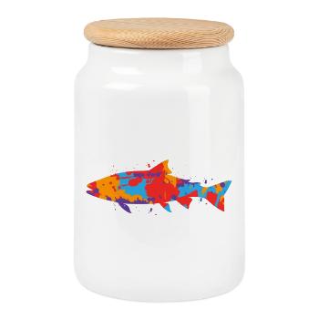 Pêche à la truite Pêche à la truite colorée Pêcheur à la ligne Truite - Boîte à biscuits avec couvercle en bois - blanc - Devant