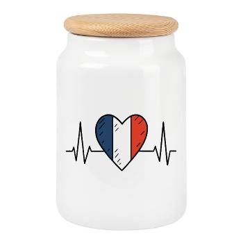 France Heartbeat Line Drapeau Français Love Design - Boîte à biscuits avec couvercle en bois - blanc - Devant