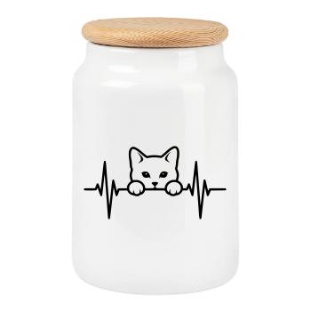 Battant de cœur de chat – Amoureux des chats - Boîte à biscuits avec couvercle en bois - blanc - Devant