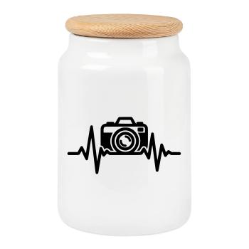 Camera Heartbeat – Photographer Gift - Cookie Jar with Wooden Lid - white - Front