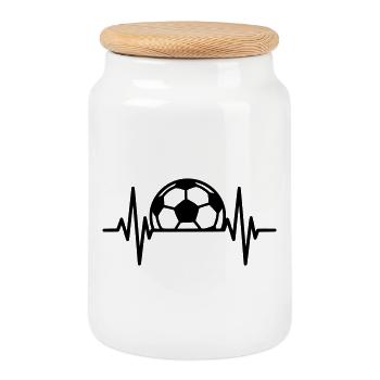 Soccer Heartbeat Line - Cookie Jar with Wooden Lid - white - Front