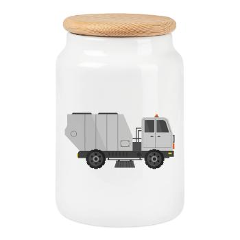 Street sweeper truck - Cookie Jar with Wooden Lid - white - Front