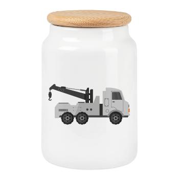 Abschleppwagen - Keksdose mit Holzdeckel - Weiß - Vorne