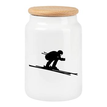 Ski - Keksdose mit Holzdeckel - Weiß - Vorne