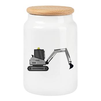 Excavatrice - Boîte à biscuits avec couvercle en bois - blanc - Devant