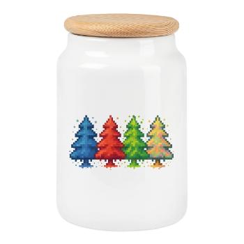 Pixel Forest Jeu du sapin de Noël - Boîte à biscuits avec couvercle en bois - blanc - Devant