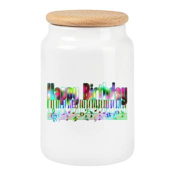 Musique d’anniversaire néon Kaléidoscope Joyeux - Boîte à biscuits avec couvercle en bois - blanc - Devant
