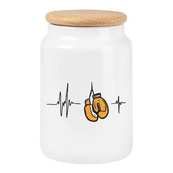 Gants Boxe Combat Rythme Sport Boxeur Cœur - Boîte à biscuits avec couvercle en bois - blanc - Devant