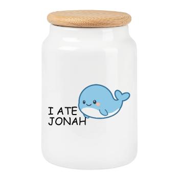 I Ate Jonah – Witziger Bibel Wal für Kinder - Keksdose mit Holzdeckel - Weiß - Vorne