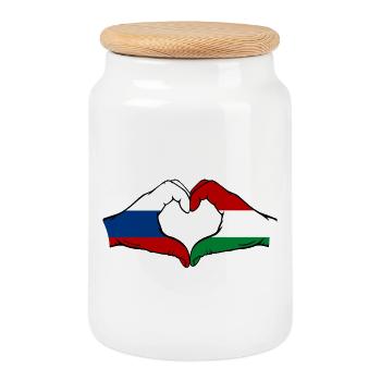 Drapeau Russie Hongrie Mains Forme de cœur - Boîte à biscuits avec couvercle en bois - blanc - Devant