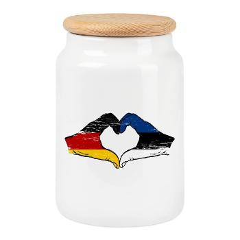 Germany Estonia Flag Heart used - Cookie Jar with Wooden Lid - white - Front