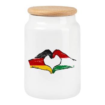 Germany Hungary Flag Heart used - Cookie Jar with Wooden Lid - white - Front