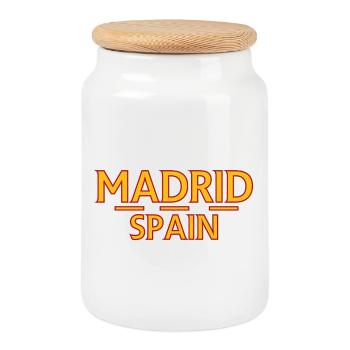 Madrid – Spain - Cookie Jar with Wooden Lid - white - Front