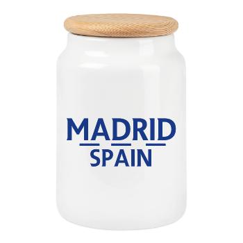 Madrid – Spain - Cookie Jar with Wooden Lid - white - Front