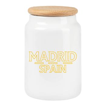 Madrid – Spain - Cookie Jar with Wooden Lid - white - Front