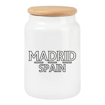Madrid – Spain - Cookie Jar with Wooden Lid - white - Front