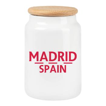 Madrid – Spain - Cookie Jar with Wooden Lid - white - Front