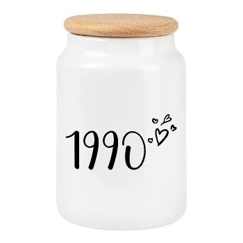 1990 - Cookie Jar with Wooden Lid - white - Front