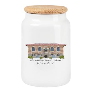 Los Angeles Public Library, hand-drawn - Cookie Jar with Wooden Lid - white - Front