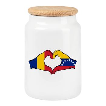 Rumänien Venezuela Flagge Herz - Keksdose mit Holzdeckel - Weiß - Vorne