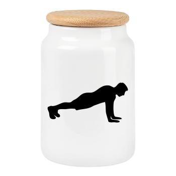 Push-up Fitness Silhouette - Cookie Jar with Wooden Lid - white - Front