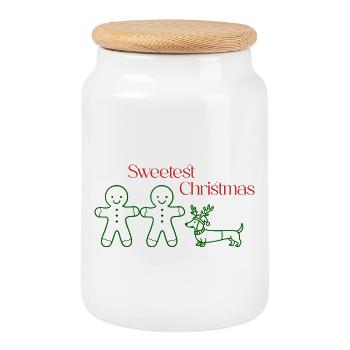 Noël – Pain d’épices et teckel minimalistes (Vert) - Boîte à biscuits avec couvercle en bois - blanc - Devant