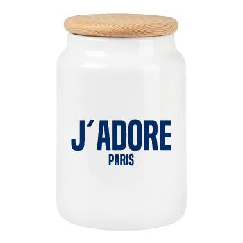 J´Adore Paris - I love Paris - France - Frankreich - Cookie Jar with Wooden Lid - white - Front