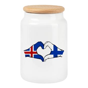 Island Finnland Flagge Hände Herzform - Keksdose mit Holzdeckel - Weiß - Vorne