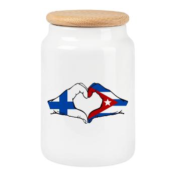 Finlande Drapeau Cuba Mains Cœur - Boîte à biscuits avec couvercle en bois - blanc - Devant