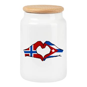 Norway Cuba Flag Hands Heart - Cookie Jar with Wooden Lid - white - Front