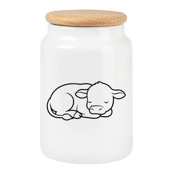 Veau endormi Vache bébé mignon - Boîte à biscuits avec couvercle en bois - blanc - Devant