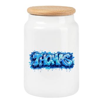 Graffiti Thomas Name Gift Ideal Printable - Cookie Jar with Wooden Lid - white - Front
