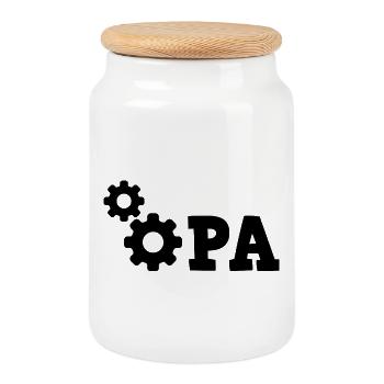 Grandpa Gear Repair - Mechanic Repair Car - Cookie Jar with Wooden Lid - white - Front