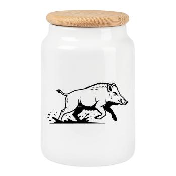 Wild Boar Running Hunting Nature Vector - Cookie Jar with Wooden Lid - white - Front