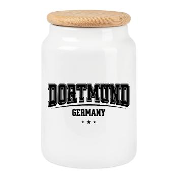 Conception de la déclaration de la ville de Dortmund - Boîte à biscuits avec couvercle en bois - blanc - Devant
