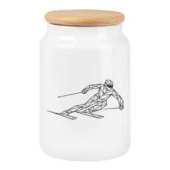 Ski Racer Géométrique - Boîte à biscuits avec couvercle en bois - blanc - Devant