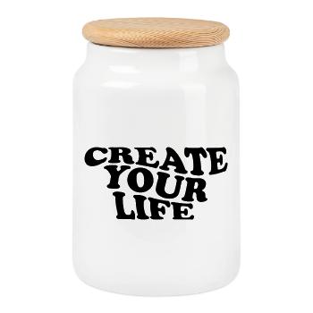 Create Your Life –  Motivationsspruch - Keksdose mit Holzdeckel - Weiß - Vorne