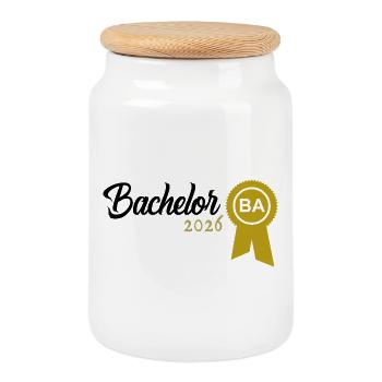 Bachelor 2026 Abschluss Promotion Sponsion - Keksdose mit Holzdeckel - Weiß - Vorne
