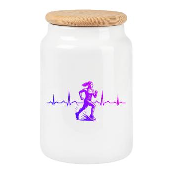 Running Graphics for Races - Cookie Jar with Wooden Lid - white - Front