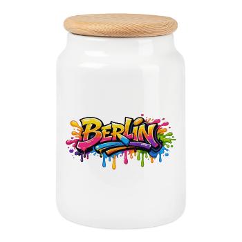 Berlin Graffiti lettering with colorful color effects - Cookie Jar with Wooden Lid - white - Front
