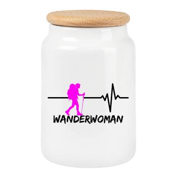 WANDERWOMAN – TRAIL QUEEN! WANDERLUST, HIKING - Cookie Jar with Wooden Lid - white - Front