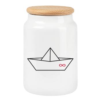 Bateau origami Signe Infini - Boîte à biscuits avec couvercle en bois - blanc - Devant