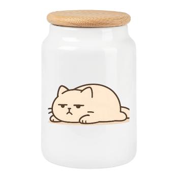 Sleeping cat in kawaii style - Cookie Jar with Wooden Lid - white - Front