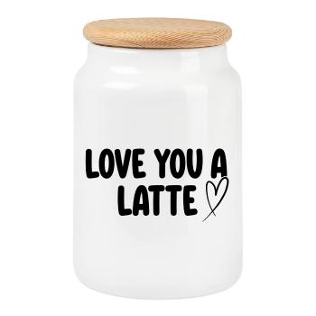Love You A Latte – Coffee Word Game - Cookie Jar with Wooden Lid - white - Front