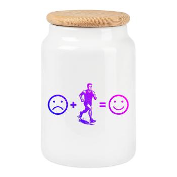 Characterful running design - Cookie Jar with Wooden Lid - white - Front