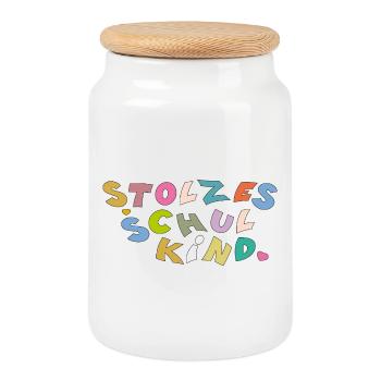 Fier écolier - Boîte à biscuits avec couvercle en bois - blanc - Devant